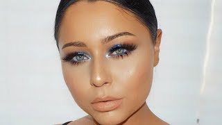 GLAM Navy Blue Smokey Eye Makeup Tutorial [upl. by Anavlys]