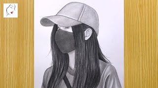 Girl with Face Mask Drawing  A Girl with Cap Drawing  How to Draw a Girl with Mask  step by step [upl. by Saber193]