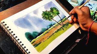 How to draw a simple landscape for beginners [upl. by Rodrich]