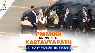 PM Modi arrives at Kartavya Path for 75th Republic Day [upl. by Tildi822]