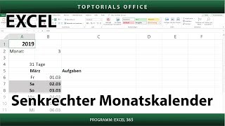 Dynamischer senkrechter Monatskalender in Excel  Download [upl. by Eadwine]