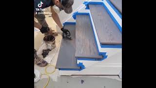 Staining hardwood floor stair steps dark gray [upl. by Aguayo]