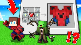 JJ and Mikey Crafting the SPIDERMAN ARMOR  Minecraft Maizen [upl. by Socem]