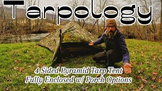 TARPOLOGY The GOAT 4 sided fully enclosed Pyramid Tarp Tent with optional porch conversions [upl. by Schriever534]