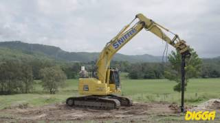 Large excavator drilling with a Digga PD25 Auger drive  Digga Australia [upl. by Akenot758]