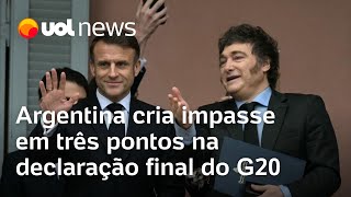 Argentina cria impasse em 3 pontos no G20 questões de gênero taxação de superricos e Agenda 2030 [upl. by Atikaj424]