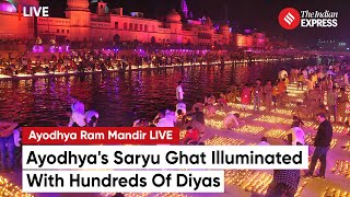 Ram Mandir Pran Pratishtha Ayodhyas Saryu Ghat Illuminated With Hundreds Of Diyas  Ram Mandir [upl. by Kolb]