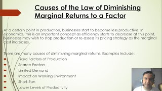 Economics  Causes of the Law of the Diminishing Marginal Returns [upl. by Reginnej]