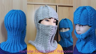 Tuto Tricot Cagoule Enfant  PasseMontagne Enfant en 3 tailles côtes 22 et 3 torsades en 1 pièce [upl. by Tilney]