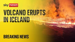 Watch Volcano erupts near village in Iceland [upl. by Kilar792]