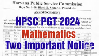 HPSC PGT Mathematics 2024two important noticeinterview scheduleHPSC PGT update [upl. by Ahsoyem786]