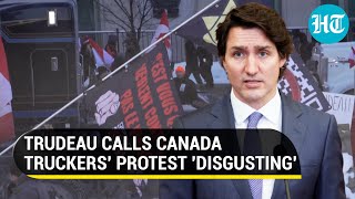 ‘Hiding’ Justin Trudeau calls truckers protest ‘disgusting’ Antivax mandate stir peaks in Canada [upl. by Vasili168]