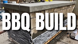 How To Build A Diy Bbq Island With Cinderblock Ledger Stone And Concrete Countertop [upl. by Ahsilak]