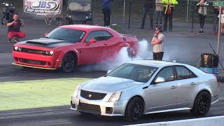 Demon vs CTSV Cadillac 14 mile drag race [upl. by Hax]