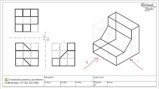 😀 Cómo DIBUJAR una pieza en perspectiva isométrica a partir de sus vistas [upl. by Euv226]