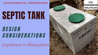 WHAT IS SEPTIC TANK  DESIGN CONSIDERATIONS  ENVIRONMENTAL ENGINEERING  KTU S8  MALAYALAM [upl. by Esined]