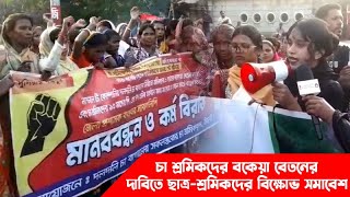 চা শ্রমিকদের বকেয়া বেতনের দাবিতে ছাত্রশ্রমিকদের বিক্ষোভ সমাবেশ  Sylhet News  Sylhet City [upl. by Aiykan]