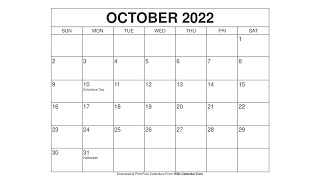 Printable October 2022 Calendar Templates with Holidays  Wiki Calendar [upl. by Llenyaj]