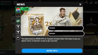 REDEEM CODES FREE BECKHAM CARD NEW EVENT IN FC MOBILE [upl. by Ylrebma585]