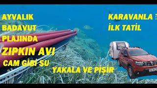 Ayvalık Karavan Tatilinde Bol Aksiyonlu Zıpkın Avı Yakala Pişir [upl. by Lemal486]