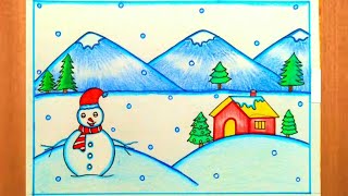 Easy and Simple Winter Season Drawing  How to Draw Winter Season Drawing  Easy winter drawing [upl. by Nive]