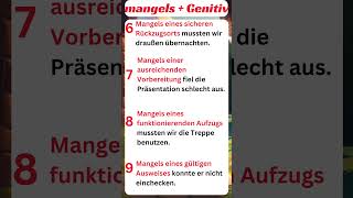 Deutsch B1 bis B2 Kausale Präposition  Mangels  Genitiv  grammar deutschgrammatik [upl. by Haleigh]