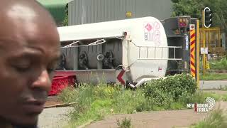 Fuel tanker overturns in Germiston [upl. by Kerk]