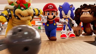 Mario Sonic Bowser and Donkey Kong bowling battle [upl. by Sialac315]