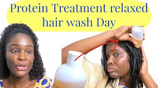 Relaxer Wash Day New protein treatment to stop breakage on relaxed hair [upl. by Leicam811]