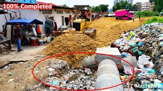 Finally 100 Complete Removal Clearing Trash amp Delete Sewer Drainage System By Dozer amp Dump Trucks5T [upl. by Bresee]