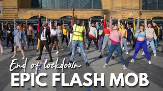 Epic Flash Mob for End of Lockdown in Londons Train Stations [upl. by Gnni]