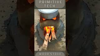 Primitive Wood Stove Build with Mud amp Steel Pot 🌍🔥  EcoFriendly Survival Cooking shorts viral [upl. by Tonry]