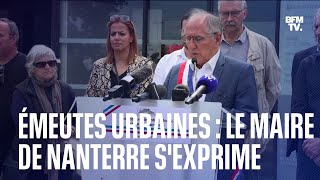 Émeutes urbaines le maire de Nanterre sexprime lors dun rassemblement devant la mairie [upl. by Amre]