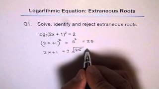 Solve Logarithmic Equation Check Extraneous Roots Q1 [upl. by Gregoor805]