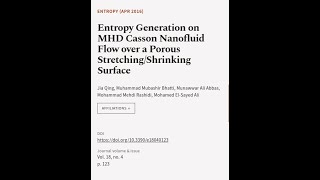 Entropy Generation on MHD Casson Nanofluid Flow over a Porous StretchingShrinking Su  RTCLTV [upl. by Erasmus]