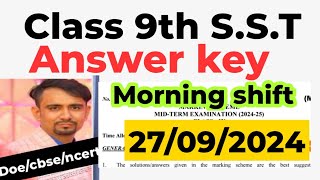 social Science answer key 202425  class 9 sst paper solution 2024  mid term exam morning shift [upl. by Scriven]