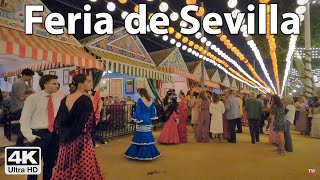 Feria de Abril de Sevilla 🥂 Sevilles Feria de Abril at night 💃4k Virtual Walk Tour Spain 🇪🇸 [upl. by Eniortna]