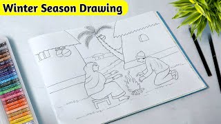 Easy Winter Season Drawing  Winter Season Scenery Drawing I Easy Scenery Drawing [upl. by Ilime452]