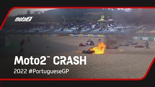 Multiple rider crash brings out the red flag in Moto2™  2022 PortugueseGP [upl. by Leary]