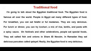 paragraph about traditional food براجراف عن الطعام التقليدي للصف الأول الاعدادي الترم الأول [upl. by Capone985]