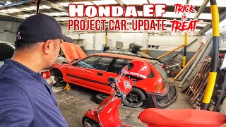 Red X Red Honda Civic EF Project car Update riding Vespa Red [upl. by Charlot]