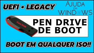 Criar Pendrive de BOOT  UEFI  Legacy  Boot em qualquer ISO Windows Rescue Disk e muito mais [upl. by Usanis]