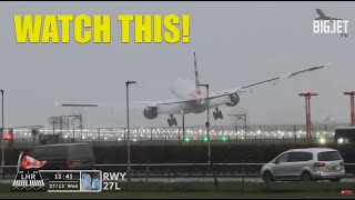 American 777 insane landing at London Heathrow [upl. by Hgieleak]