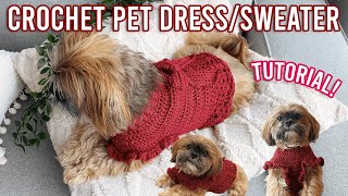 How to Crochet a Ruffle Dog SweaterDress Tutorial for All Sizes With a Bow [upl. by Lauraine]