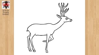 How to Draw a Deer Drawing  Easy Antlers Sketch Step by Step Outline Art [upl. by Bowen16]