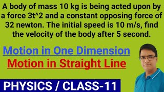 A body of mass 10kg is being acted upon by a force 3t2 and a constant opposing force of 32N find V [upl. by Kristien]