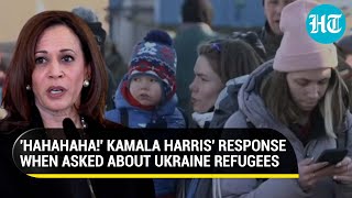 Kamala Harris laughs in response to a question on Ukraine Slammed online for insensitivity [upl. by Ataner]