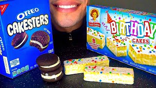 ASMR OREO CAKESTERS LITTLE DEBBIE BIRTHDAY CAKES COMMERCIAL REVIEW RECIPE AD EATING SOUNDS CHANNEL [upl. by Lauber696]