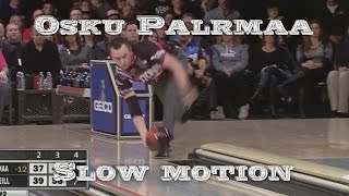 Osku Palermaa Slow motion 2 handed bowling 115 speed Front view [upl. by Naryb]