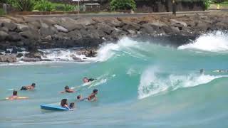 Brennecke quotBoogie Boardquot Beach Poipu Kauai July is high surf good waves [upl. by Boudreaux121]